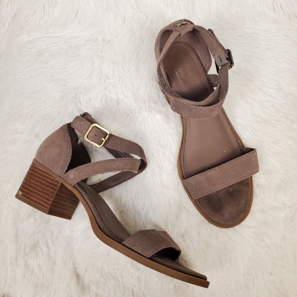 UGG Koolaburra Eliani Suede Heeled Sandals Cinder Taupe Purple Size 8